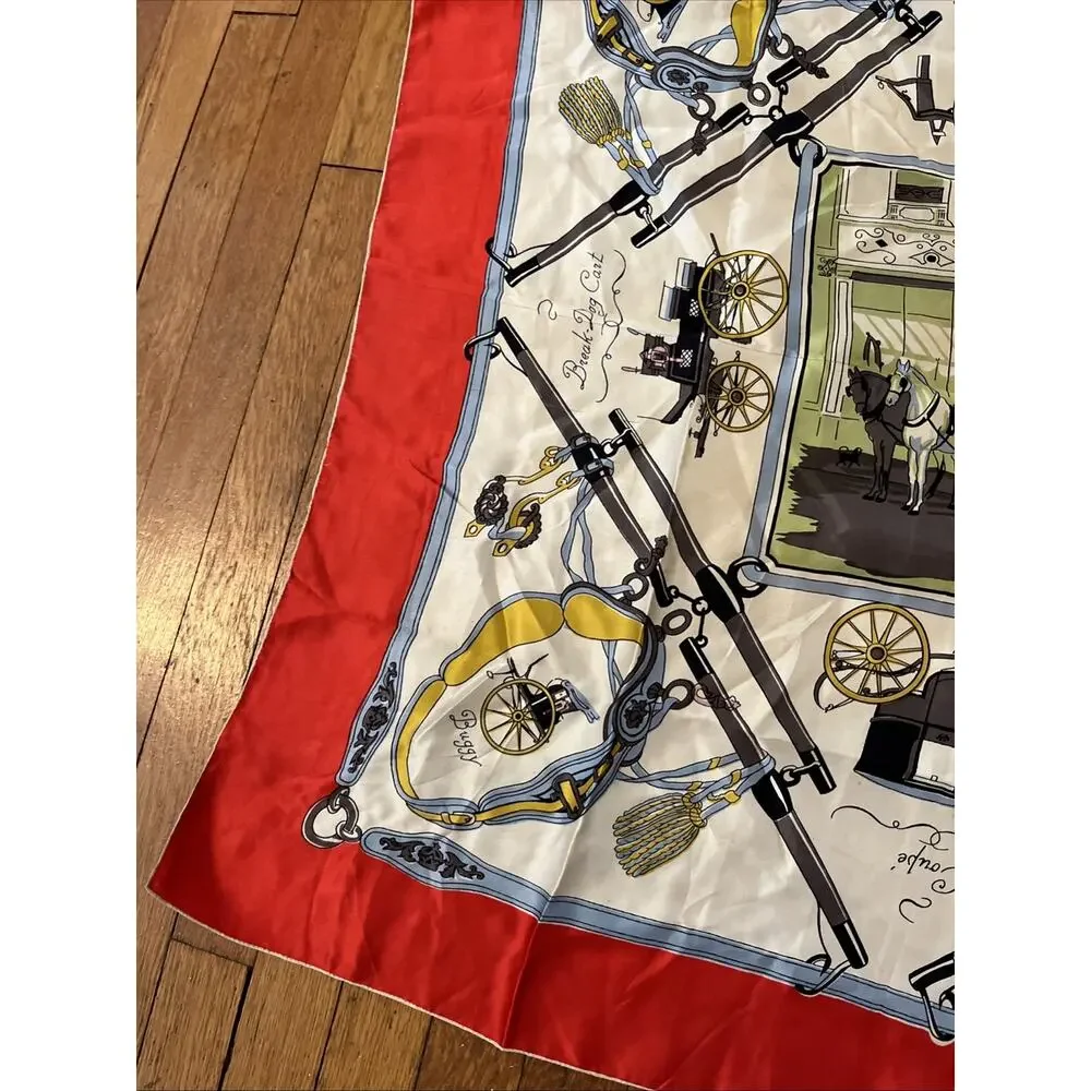 Vintage Glentex Silk Scarf 30x30 Old Fashion Buggy Print Hand Rolled Italy